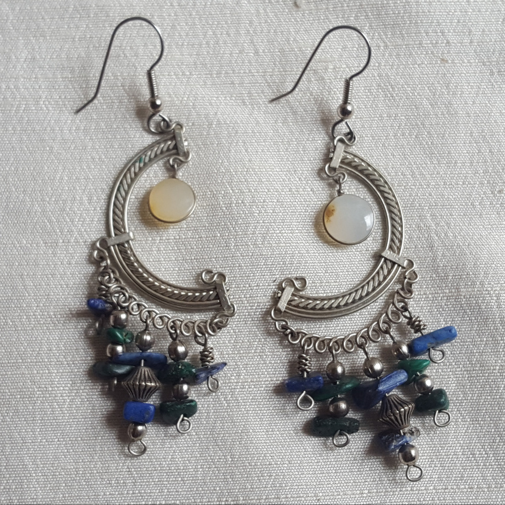 Lapis Lazuli Malachite Long Boho Earrings